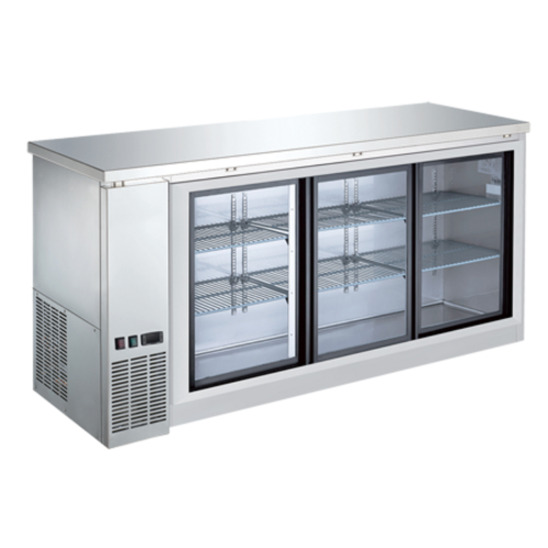 EFI CBBSGDS3-72CC 72.8-Inch Stainless Steel 3-Door Sliding Glass Back Bar Refrigerator