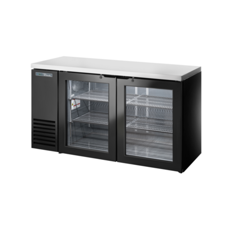 True TBB24-60-2G-Z1-SFT-B-1 60-Inch 2-Door Glass Back Bar Refrigerator - Black