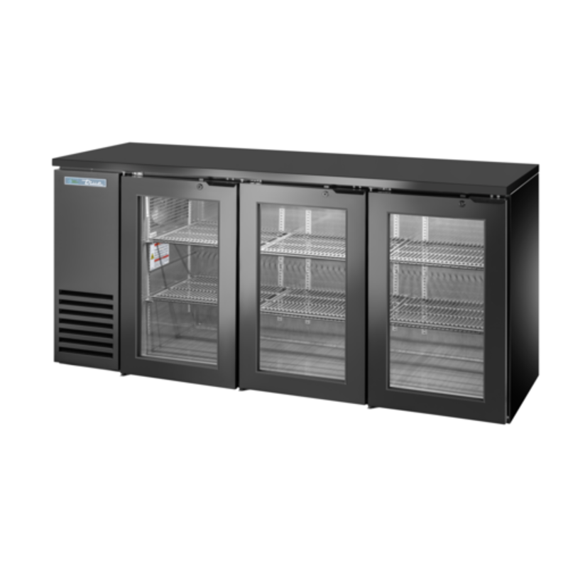True TBB24-72-3G-Z1-BST-B-1 72-1/8" Glass Swing Door Back Bar Refrigerator in Black