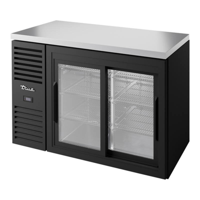 True TBR48-RISZ1-L-B-11-1 48" Two-Section Glass Sliding Door Back Bar Cooler - Black/Stainless