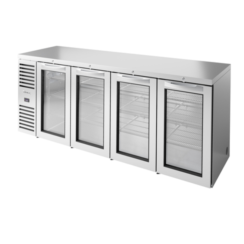 True TBR92-RISZ1-L-S-GGGG-1 92-Inch Stainless Steel Refrigerated Back Bar Cabinet with 4 Glass Doors