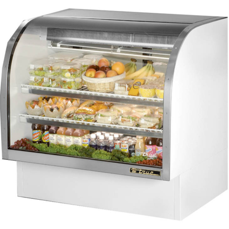 True TCGG-48-HC-LD 48-1/4" White Curved Glass Refrigerated Deli Showcase