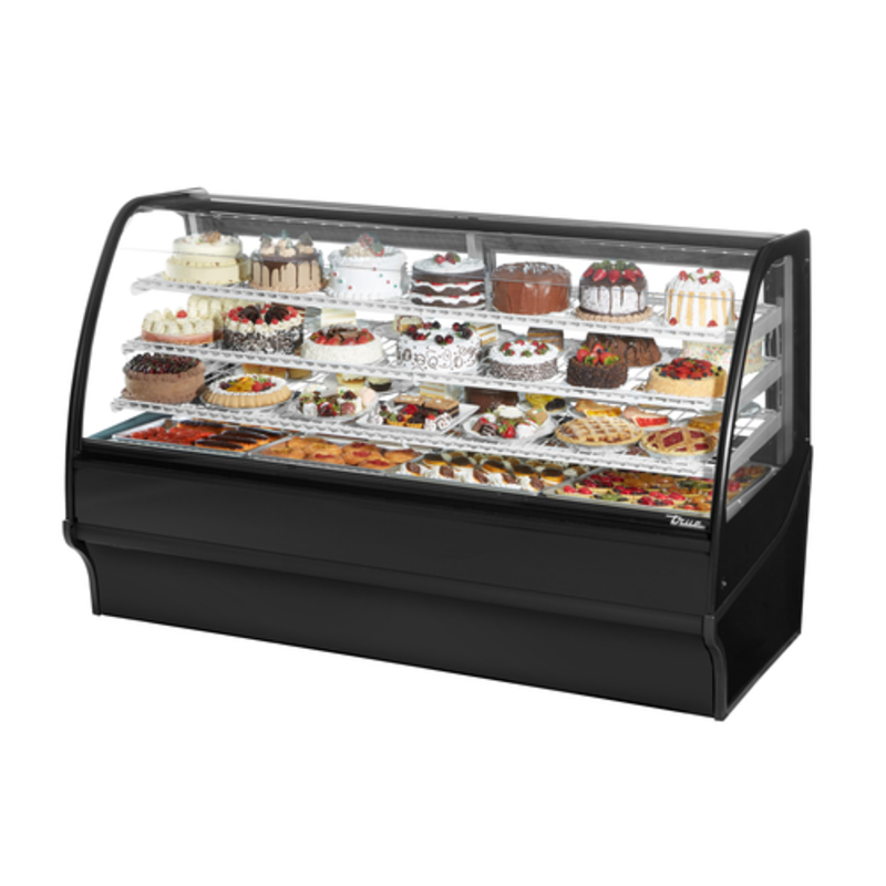 True Refrigeration 77.25" Refrigerated Curved Glass Bakery Display Case (Black) TDM-R-77-GE/GE-B-W