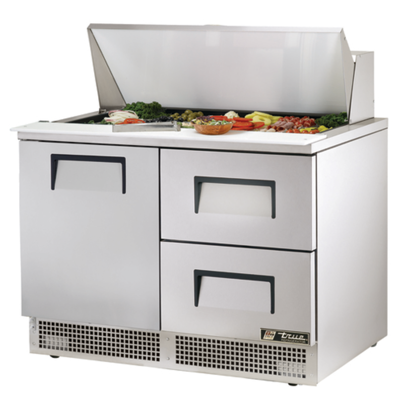 True TFP-48-18M-D-2-HC 48.13" Two-Section Mega Top Prep Refrigerator with Door and Drawers