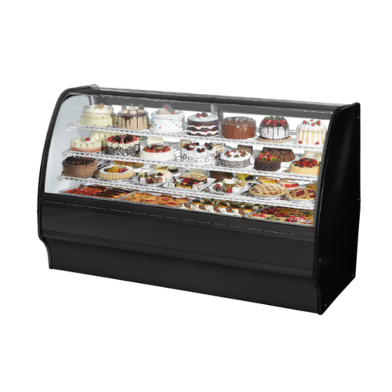 True Refrigeration TGM-R-77-SC/SC-B-W 77.25" Refrigerated Curved Glass Bakery Case - Black Exterior