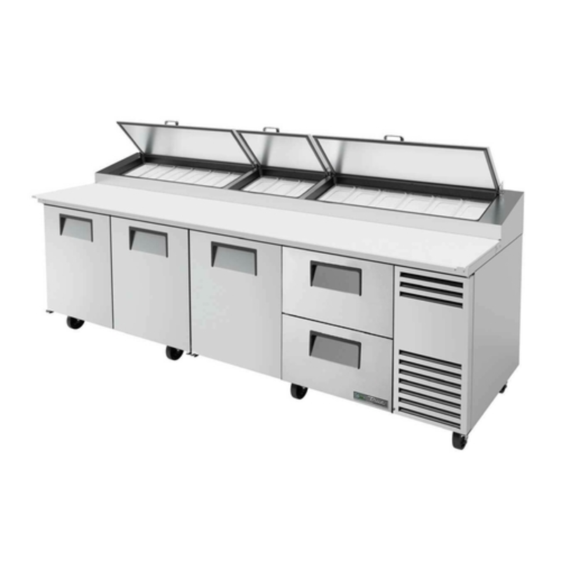 True Refrigeration TPP-AT-119D-2-HC 119.25-Inch Refrigerated Pizza Preparation Table with Doors and Drawers