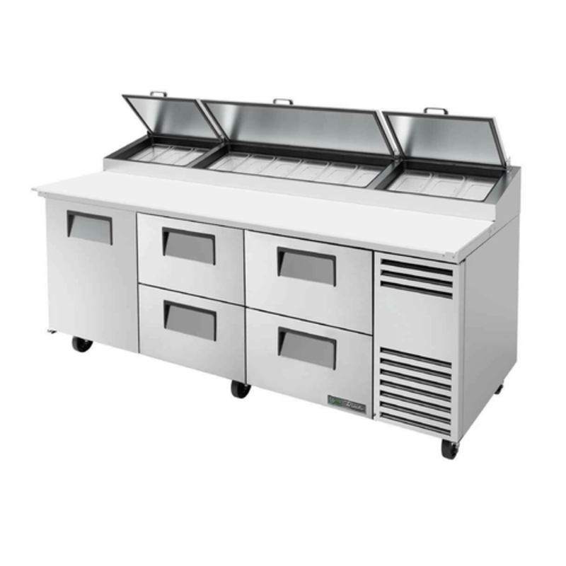 True TPP-AT2-93D-4-HC 93-Inch Angled Top Refrigerated Pizza Prep Counter