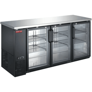 New Air NBB-72-SG-N 72" Three-Door Glass Back Bar Cooler with Stainless Steel Top