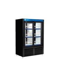 QBD CD3354CPT-HC 39.5" Black Pass-Thru Merchandiser Refrigerator with Sliding Doors