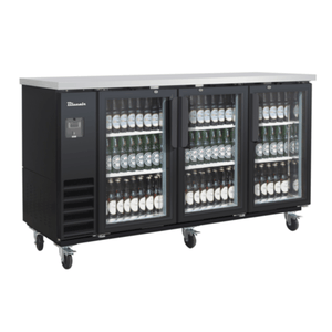 Blue Air BLNBB-72BG-HC 73-Inch Narrow Depth 3-Door Glass Back Bar Refrigerator