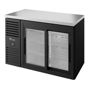 True TBR48-RISZ1-L-B-11-1 48" Two-Section Glass Sliding Door Back Bar Cooler - Black/Stainless