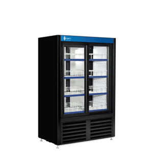 QBD CD3360CPT-HC 39.5-Inch Black Sliding Glass Door Pass-Thru Cooler with Flat Shelves