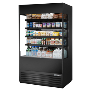 True Refrigeration TOAM-48GS-HC~NSL01 48" Black Vertical Open Display Cooler with Glass Sides
