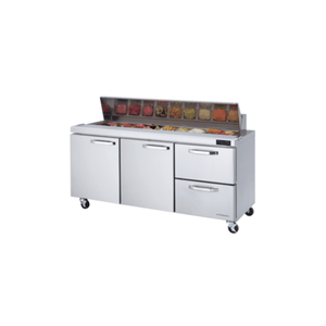 Blue Air BLPT72-D2R-HC 72-Inch Commercial Sandwich and Salad Prep Table with Drawers and Doors