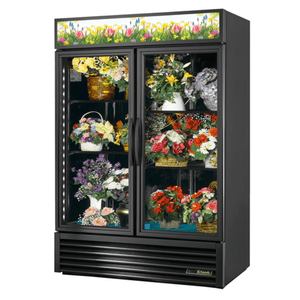 True GDM-49FC-HC~TSL01 54" Black Two-Section Glass Door Floral Merchandiser