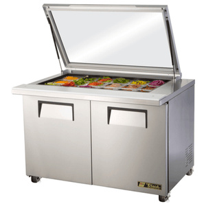 True Refrigeration TSSU-48-18M-B-FGLID-HC 48-Inch Mega Top Sandwich and Salad Prep Table with Glass Lid