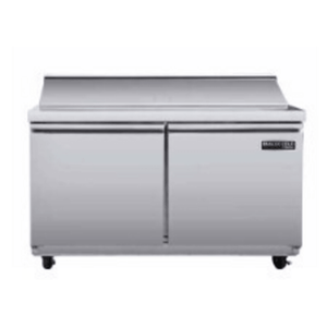 Maxx Cold MVR48MHC 48 inch refrigerated sandwich prep station with stainless steel finish.
