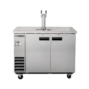 Maxx Cold MXBD48-1SHC 48-inch self-contained keg cooler with stainless steel finish, designed for beer dispensing.