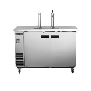 Maxx Cold MXBD60-2SHC 60-inch dual tower beer dispenser for bars and restaurants with dual taps and stainless steel finish.