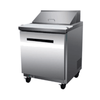 Maxx Cold MXCR29SHC refrigerated salad sandwich prep table with stainless steel finish and rolling casters.