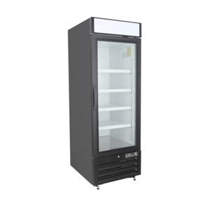 Maxx Cold MXM1-23FBHC 27-Inch Glass Door Display Freezer with illuminated top panel.