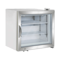 Maxx Cold MXM1-2RHC 22.4-Inch Countertop Display Refrigerator with glass door and shelves.