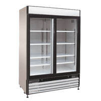Maxx Cold MXM2-48RSHC 54-inch refrigerated glass door merchandiser with double sliding doors.