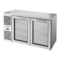 True Refrigeration TBR60-RISZ1-L-S-GG-1 60" 2-Door Glass Back Bar Refrigerator