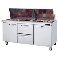 Blue Air BLMT72-D2M-HC 72-Inch Refrigerated Mega Top Sandwich and Salad Prep Counter
