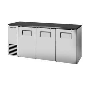 True TBB24-72-3S-Z1-BST-S-1 72-1/8" Outdoor-Rated Solid Door Back Bar Refrigerator