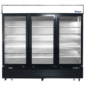 Atosa MCF8724GR 3-Door Glass Merchandising Refrigerator - 81.9-Inch Black Steel