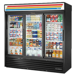 True GDM-69-HC-LD 78.13-Inch Black Sliding Glass Door Refrigerated Merchandiser