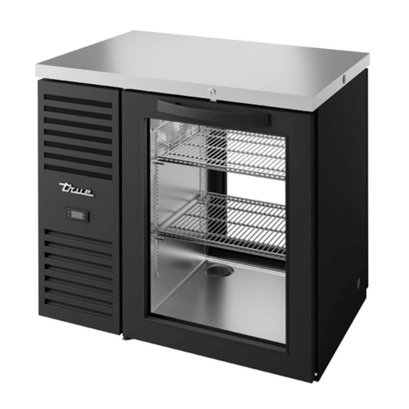 True 36" Pass-Through Refrigerated Back Bar Cabinet with Glass Doors (TBR36-PTSZ1-L-B-G-G-1)
