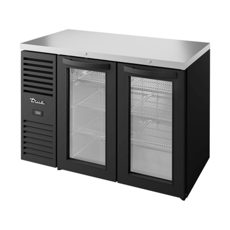 True TBR48-RISZ1-L-B-GG-1 48" Black 2-Door Refrigerated Back Bar Cabinet