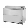 True 58-Inch Stainless Steel Dual-Sided Mobile Milk Station for cafeterias and dining halls.