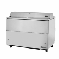 True 58-Inch Stainless Steel Dual-Sided Mobile Milk Station for cafeterias and dining halls.