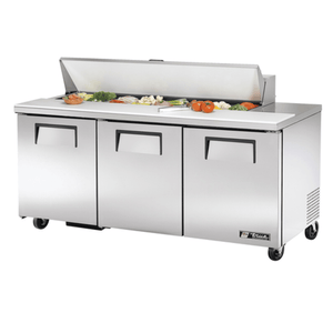 True TSSU-72-16-HC 72" Refrigerated Sandwich Prep Counter with fresh ingredients and spacious work surface.