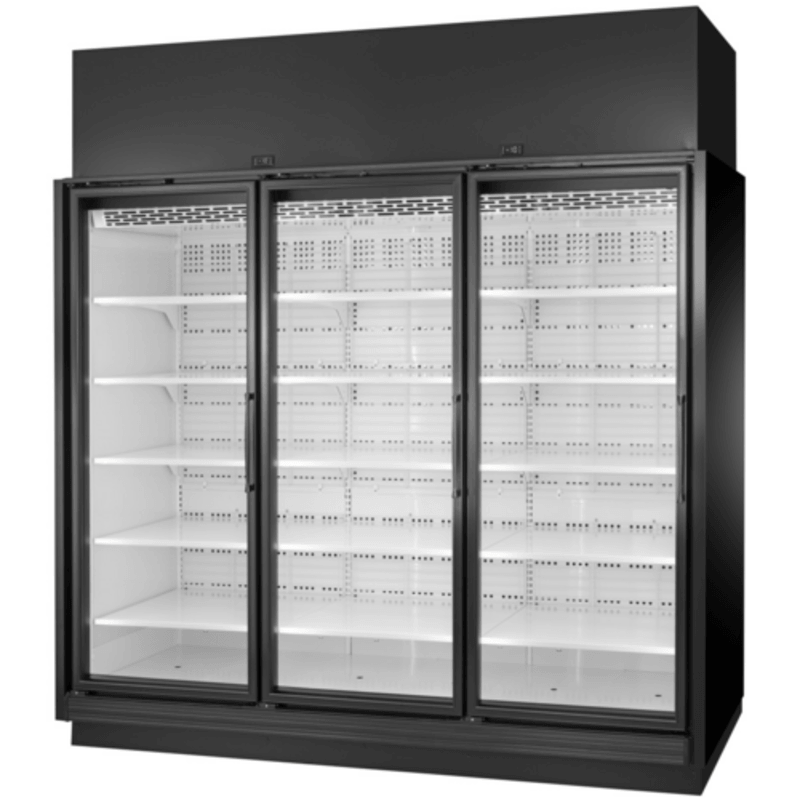 True TRM3L-NY-BLK-WHT-1BLKLLL-4 97" Black 3-Door Commercial Freezer Merchandiser
