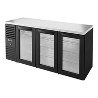 True Refrigeration TBR72-RISZ1-L-B-GGG-1 72-inch glass back bar refrigerator with three glass doors.