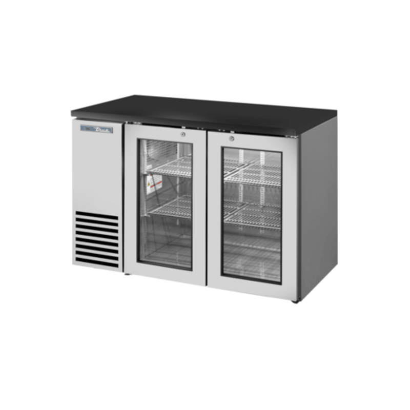 True Refrigeration TBB24-48-2G-Z1-BST-S-1 48" Glass Swing Door Back Bar Refrigerator with Black Sub Top