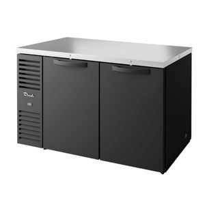 True Refrigeration TBR60-PTSZ1-L-B-SS-SS-1 60" Black Pass-Thru Back Bar Refrigerator with Stainless Countertop
