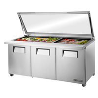 True Refrigeration TSSU-72-30M-B-ST-FGLID-HC 72.38-Inch Mega Top Prep Table with Glass Lid
