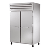 True STG2F-2S-HC commercial double reach-in freezer with double solid doors and wheels for easy movement.