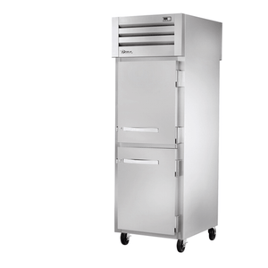 True STR1RPT-2HS-1G-HC 27.5-Inch pass-thru commercial refrigerator with stainless steel finish.