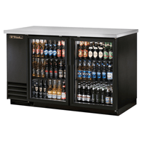 True TBB-2G-HC-LD 58-7/8" Black 2-Door Glass Back Bar Cooler with Stainless Steel Top