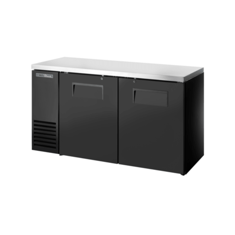 True TBB24-60-2S-Z1-SFT-B-1 60-1/8" Black 2-Door Back Bar Refrigerator with Stainless Steel Top