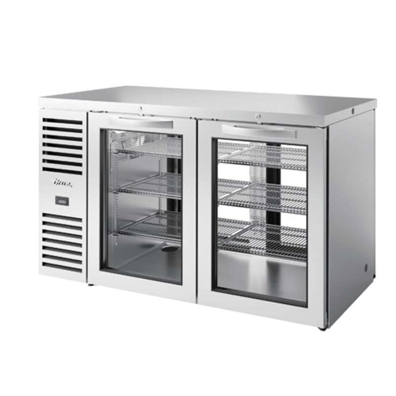 True TBR60-PTSZ1-L-S-GG-GG-1 60" Stainless Steel Pass-Thru Refrigerated Back Bar Cooler