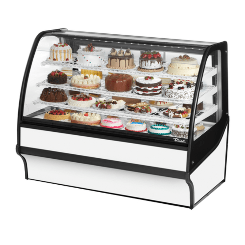 True TDM-R-59-GE/GE-W-W 59-1/4" White Refrigerated Bakery Display Case with Curved Glass