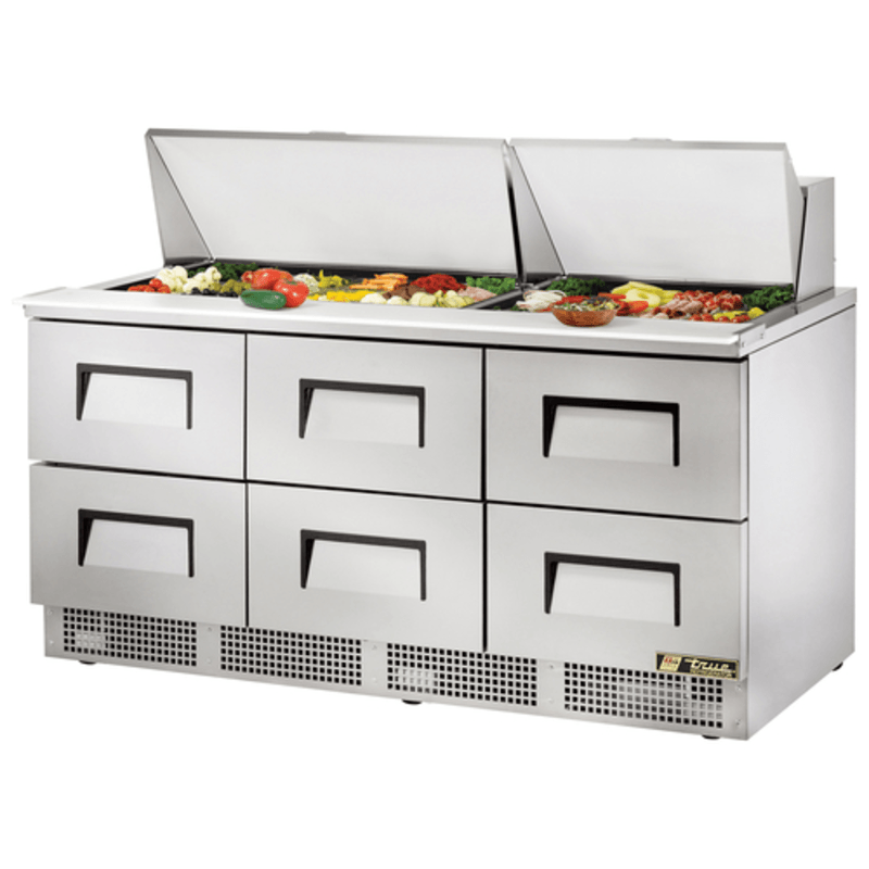 True TFP-72-30M-D-6-HC 72-Inch Mega Top Refrigerated Prep Counter with Six Drawers