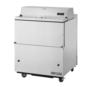 True TMC-34-S-SS-HC mobile stainless steel milk cooler for efficient beverage cooling.